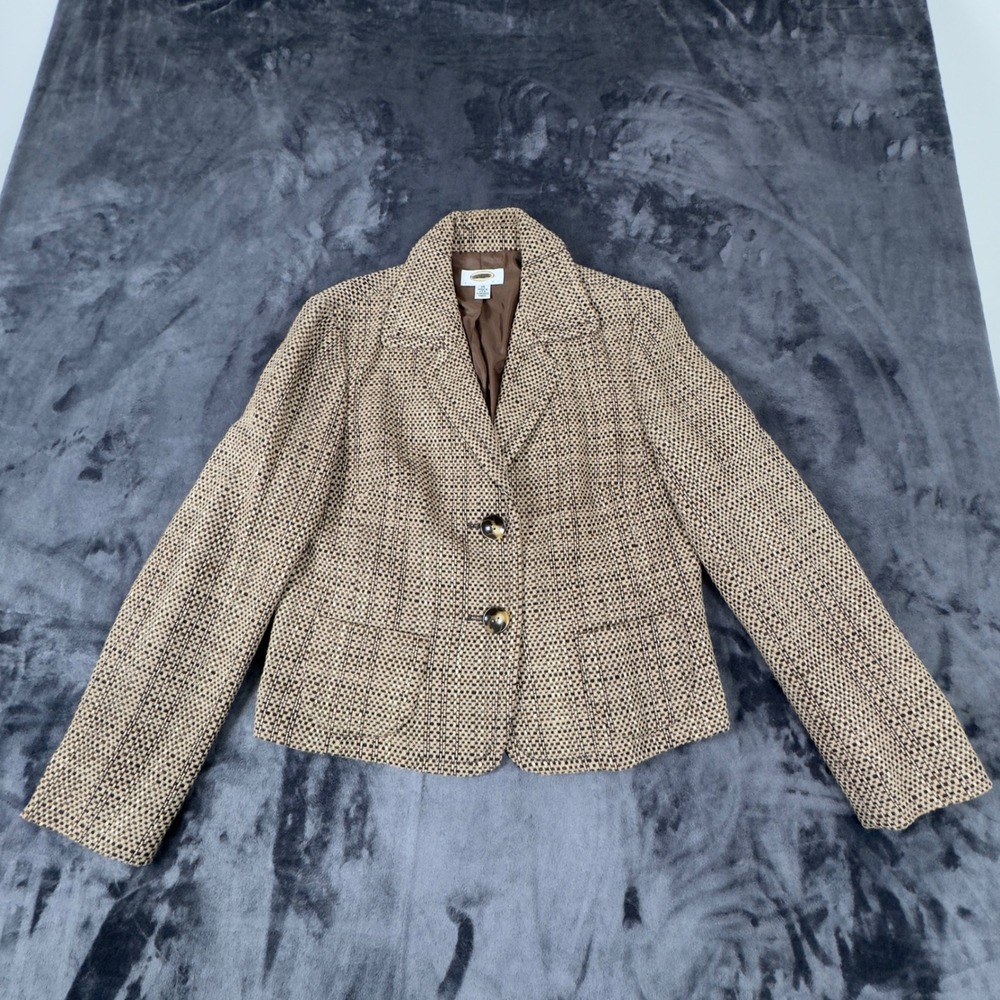 Talbots Blazer Womens 10P Brown Tweed Wool Blend Petites Two Button Jacket